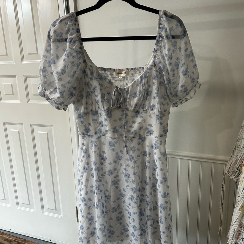 Floral Puff Sleeve Mini Dress - Blue
